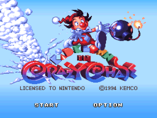 Kid Klown in Crazy Chase title screen for Super Nintendo